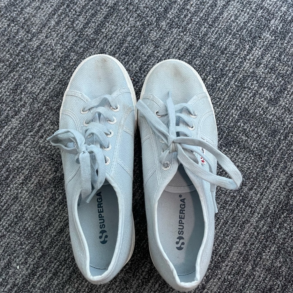 Light blue Superga Platforms.